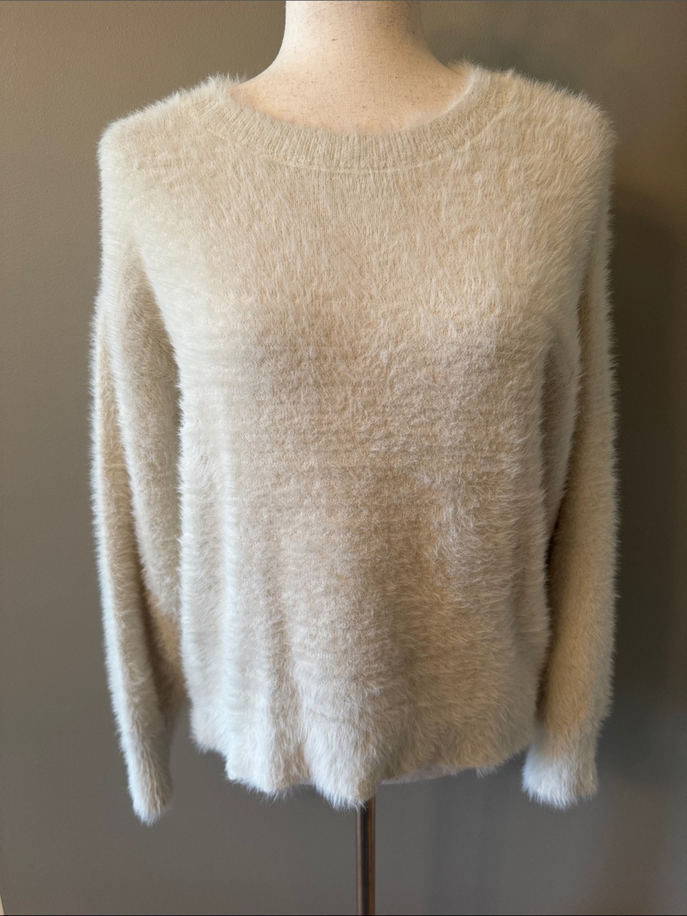 LOFT Fuzzy Crewneck Sweater in Cream - Picture 2 of 9